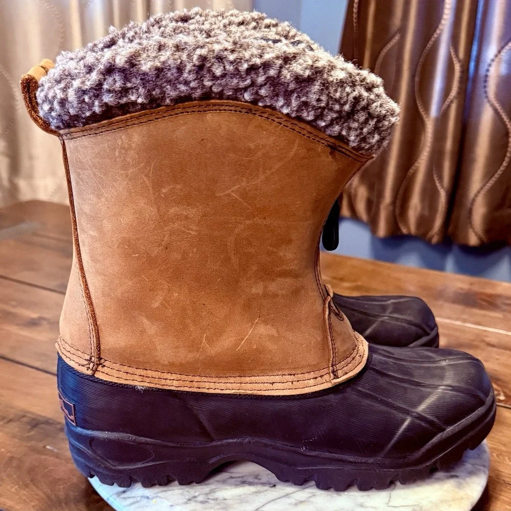 NEW! Men Sz 11 Tom McCan Thermolite Waterproof Zip Boots Brown Leather Shearling